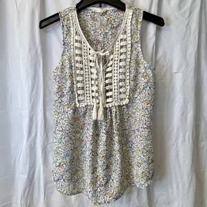 Meadow Rue Anthropologie Women Sz XS Boho Bird Top Crochet Tassle Fairy Flowy